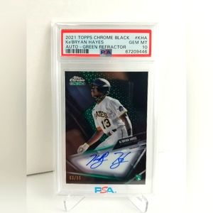 2021 Ke'Bryan Hayes RC Auto Topps Chrome Black Green Refractor 63/99 - PSA 10